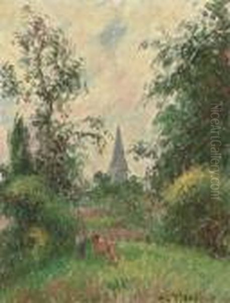 Le Clocher De Bazincourt Oil Painting by Camille Pissarro