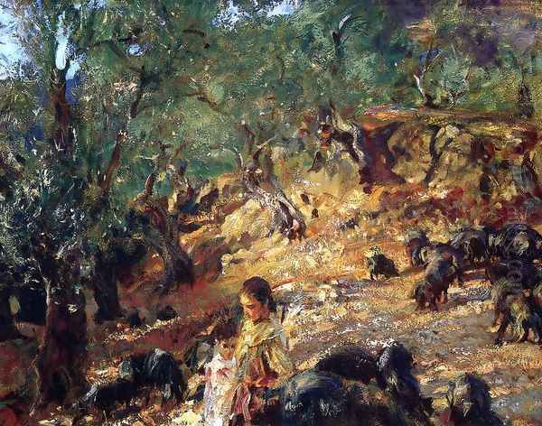 Ilex Wood At Majorca With Blue Pigs Oil Painting by John Singer Sargent