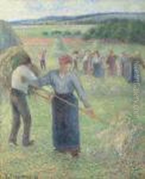 Fenaison A Eragny Oil Painting by Camille Pissarro