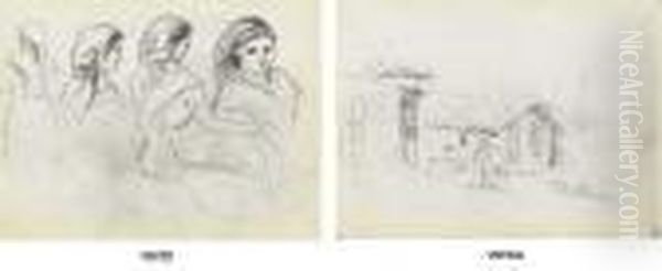 Four Studies Of A Woman Oil Painting by Camille Pissarro