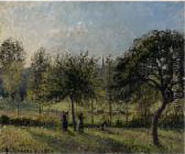 Soleil Couchant, Automne Eragny Oil Painting by Camille Pissarro