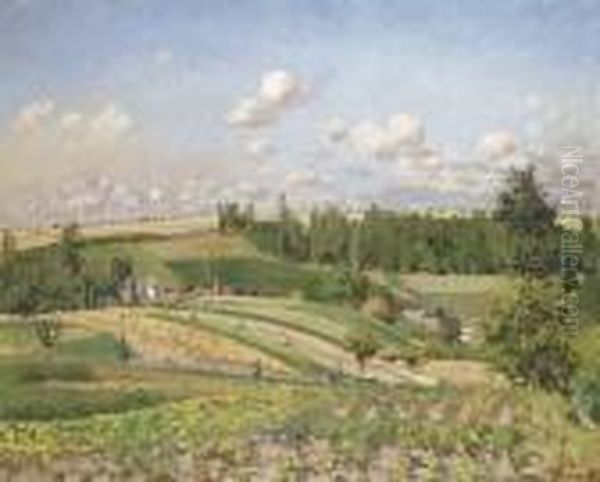 Paysage, La Moisson, Pontoise Oil Painting by Camille Pissarro