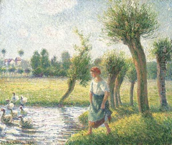 Paysanne Gardant Des Oies, Eragny Oil Painting by Camille Pissarro