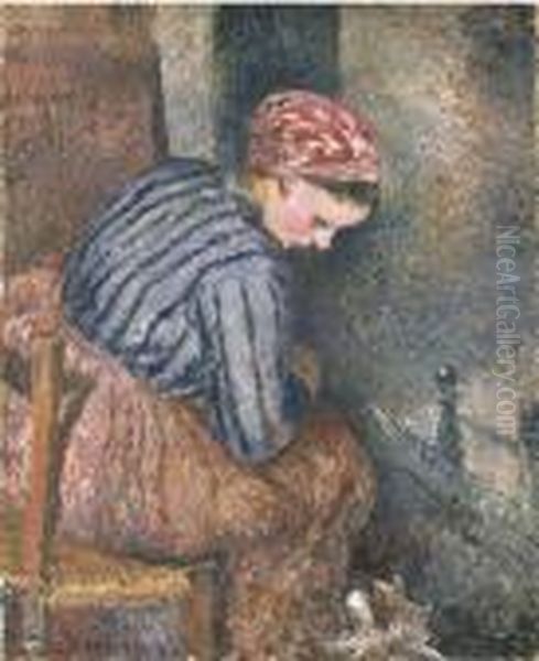 Paysanne Se Chauffant Oil Painting by Camille Pissarro