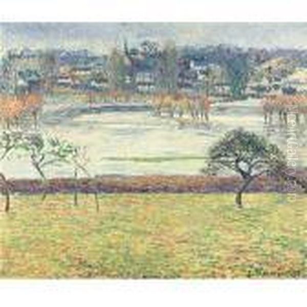 Inondation, Effet Blanc, Eragny Oil Painting by Camille Pissarro