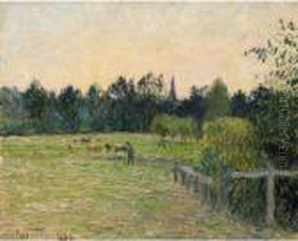 Vacheur Dans Un Pre A Eragny Oil Painting by Camille Pissarro