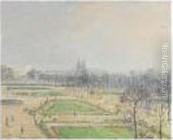 Le Bassin Des Tuileries, Brume Oil Painting by Camille Pissarro