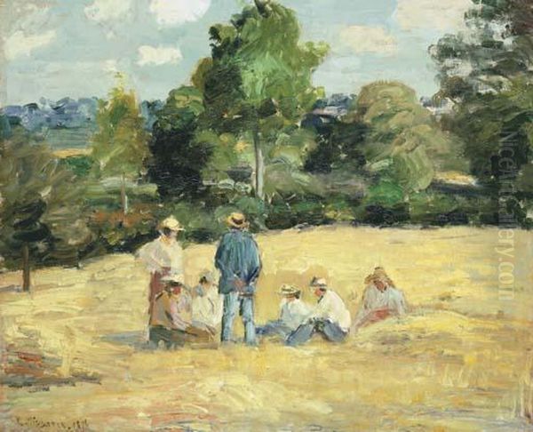 Le Repos Des Moissonneurs, Montfoucault Oil Painting by Camille Pissarro