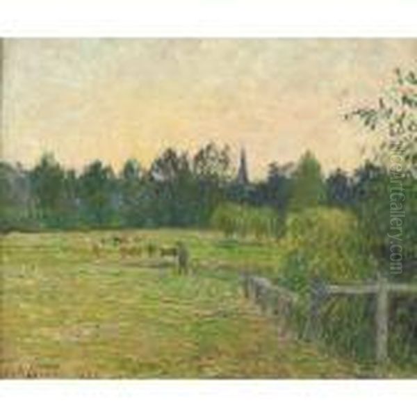 Vacher Dans Un Pre A Eragny Oil Painting by Camille Pissarro