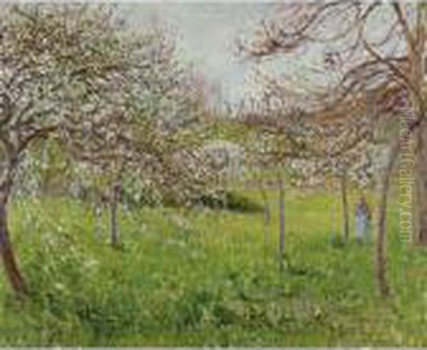 Pommes En Fleurs, Temps Gris, Eragny Oil Painting by Camille Pissarro