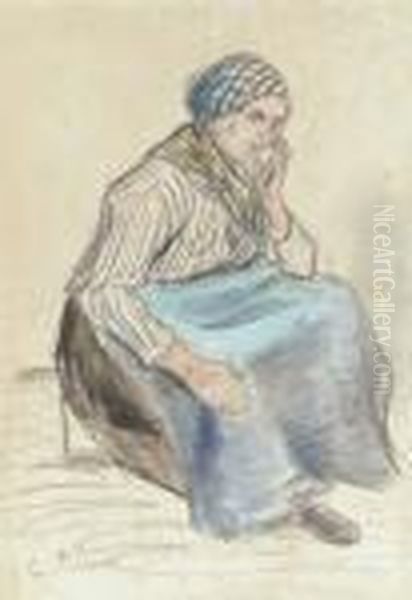 Paysanne Assise Oil Painting by Camille Pissarro