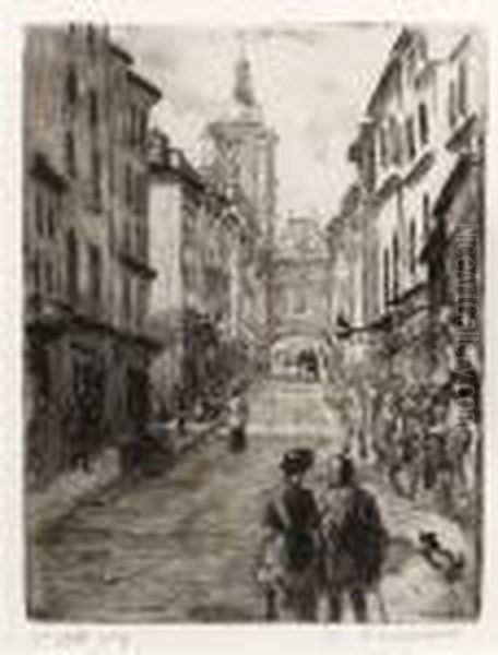 Rue Du Gros-horlage, A Rouen Oil Painting by Camille Pissarro