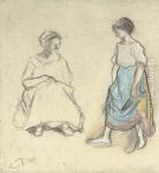 Deux Femmes De La Campagne Oil Painting by Camille Pissarro