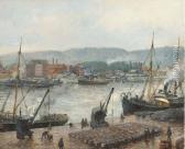 Port A Rouen Oil Painting by Camille Pissarro