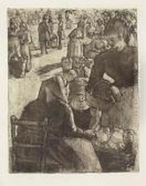 Marche Aux Legumes, A Pontoise Oil Painting by Camille Pissarro