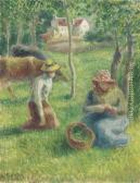 Les Gardeuses De Vaches Oil Painting by Camille Pissarro