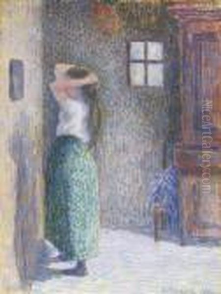 Jeune Paysanne A Sa Toilette Oil Painting by Camille Pissarro