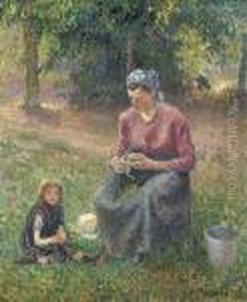 Paysanne Et Enfant, Eragny Oil Painting by Camille Pissarro