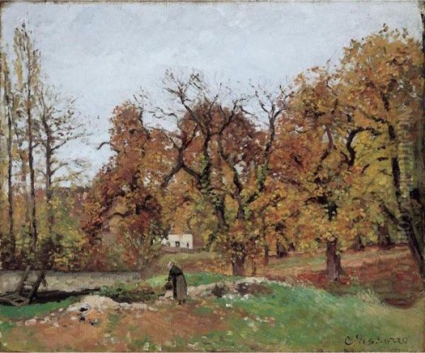 Paysage D'automne, Pres Louveciennes Oil Painting by Camille Pissarro