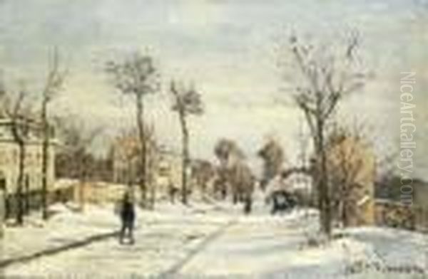 La Route Par La Neige, Louveciennes Oil Painting by Camille Pissarro