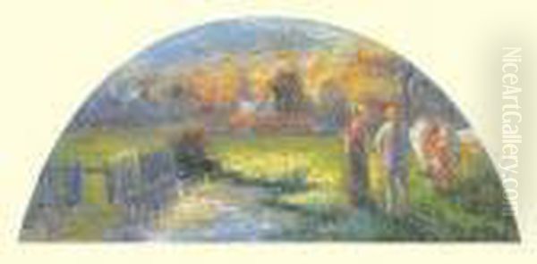 Couple De Paysans Gardant Des Vaches, Environs D'eragny Oil Painting by Camille Pissarro