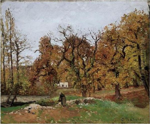 Paysage D'automne, Pres Louveciennes Oil Painting by Camille Pissarro