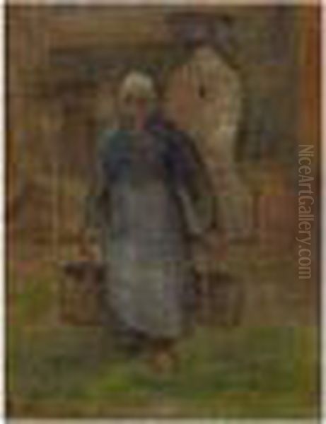 La Femme Au Puits Oil Painting by Camille Pissarro