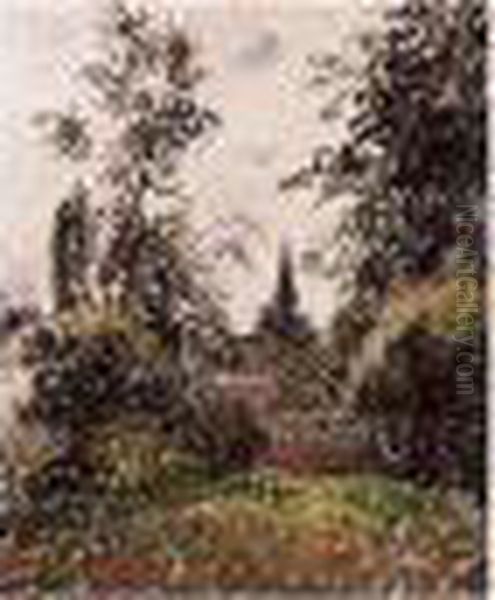 Le Clocher De Bazincourt Etude Oil Painting by Camille Pissarro