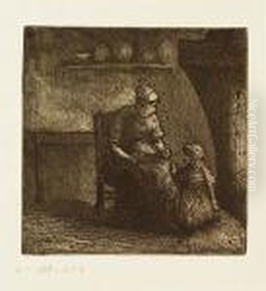 Paysanne Donnant A Manger A Un Enfant<</b> Oil Painting by Camille Pissarro