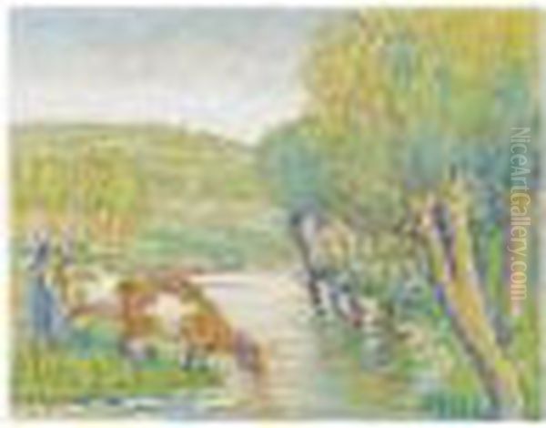 La Riviere Aux Saules, Eragny Oil Painting by Camille Pissarro