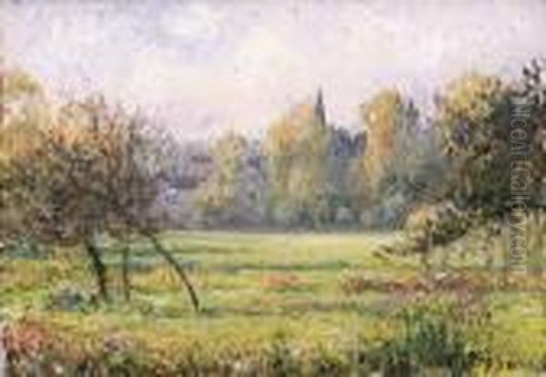 Paysage A Bazincourt Oil Painting by Camille Pissarro