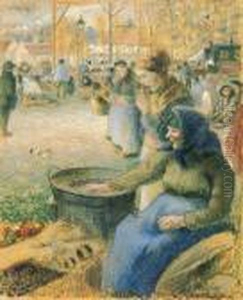 La Marchande De Marrons, Foire De La St. Martin, Pontoise Oil Painting by Camille Pissarro