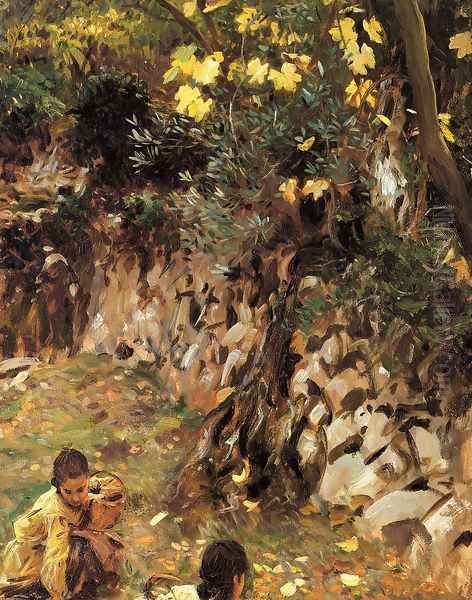 Girls Gathering Blossoms, Valdemosa, Majorca Oil Painting by John Singer Sargent