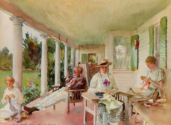 On the Verandah (Ironbound Island, Maine) Oil Painting by John Singer Sargent