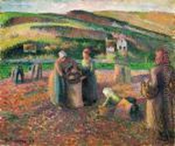 La Recolte Des Pommes De Terre Oil Painting by Camille Pissarro