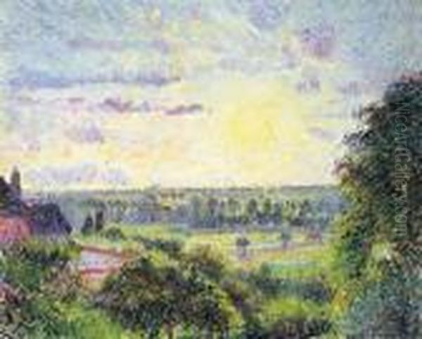 Soleil Couchant A Eragny Oil Painting by Camille Pissarro