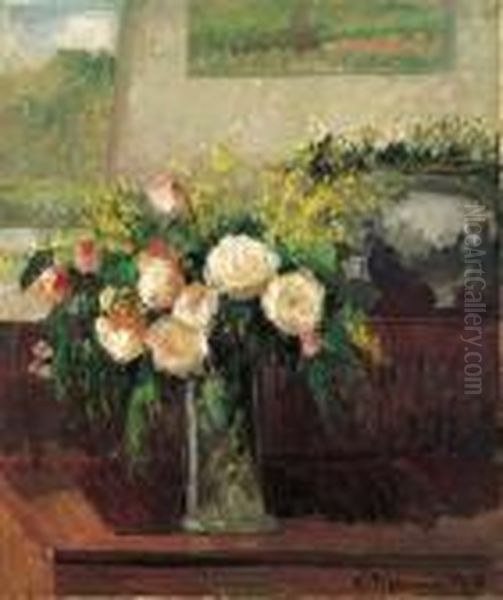 Les Roses De Nice Oil Painting by Camille Pissarro