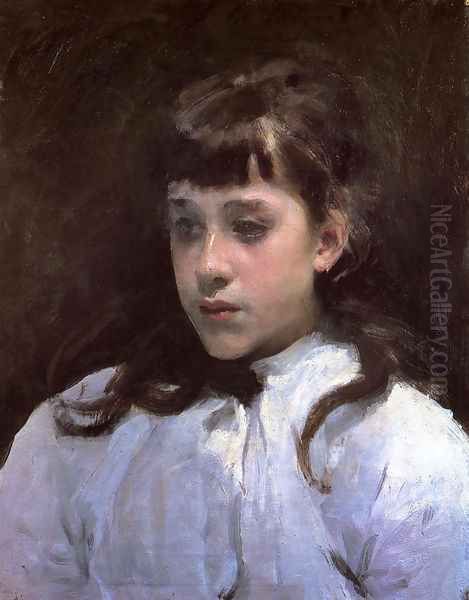 Young Girl Wearing a White Muslin Blouse Oil Painting by John Singer Sargent