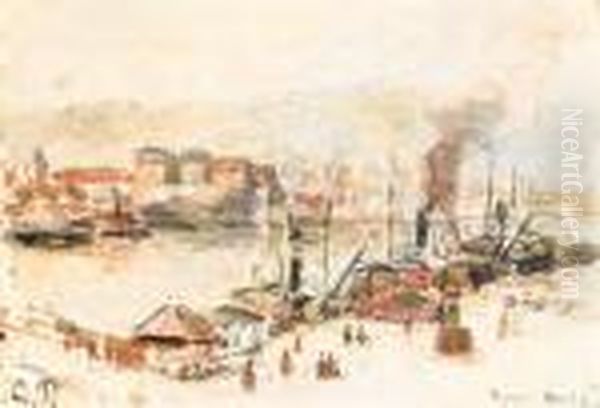 Le Port De Rouen Oil Painting by Camille Pissarro