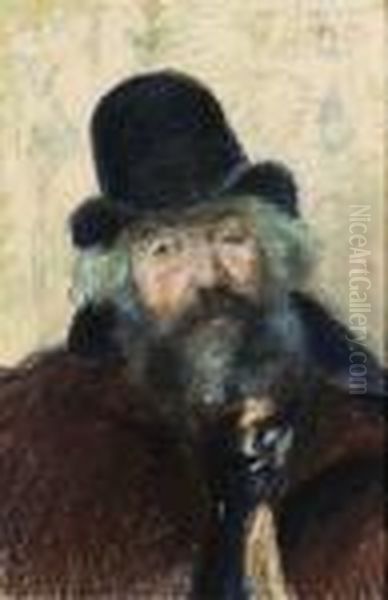 Portrait Du Peintre Ludovic Piette, Avec Un Chapeau Rond Oil Painting by Camille Pissarro