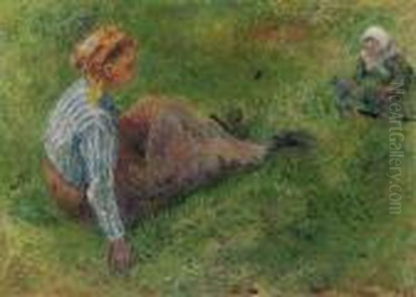 Paysanne Assise Et Enfant Oil Painting by Camille Pissarro