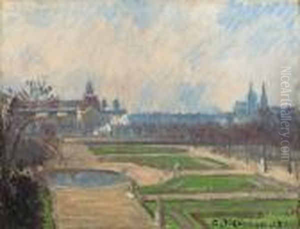 Le Bassin Des Tuileries Et Le Louvre Oil Painting by Camille Pissarro