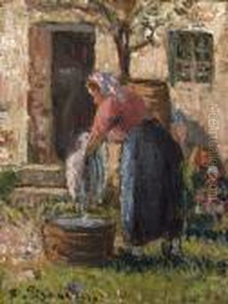 La Laveuse Oil Painting by Camille Pissarro