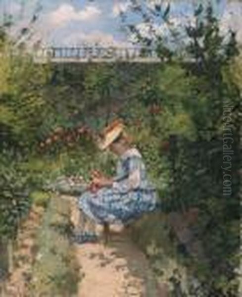 Jeanne Au Jardin, Pontoise Oil Painting by Camille Pissarro