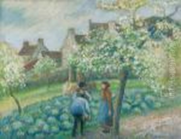 Pruniers En Fleurs Oil Painting by Camille Pissarro