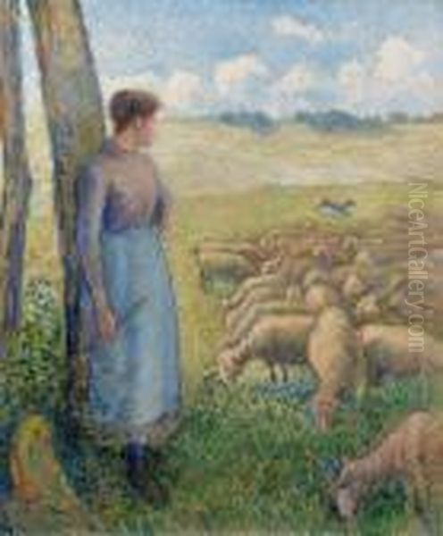 Bergere Et Moutons Oil Painting by Camille Pissarro