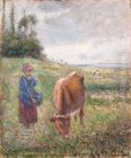 Gardeuse De Vache, Cte Des Grouettes, Pontoise Oil Painting by Camille Pissarro