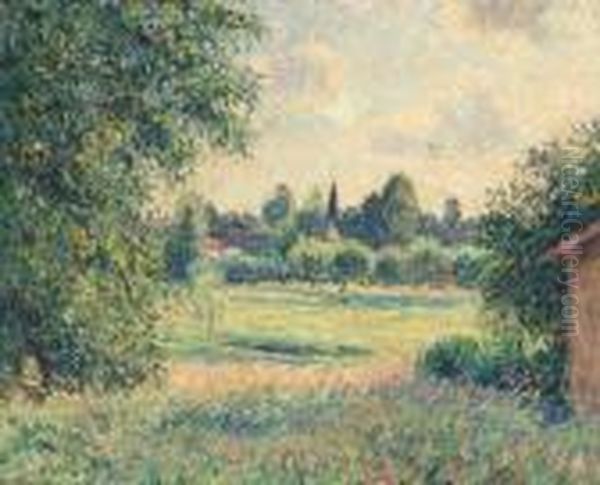 A Summer Landscape With A Village In The Distance Oil Painting by Camille Pissarro