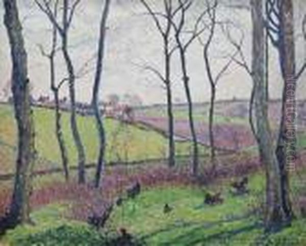 Landscape Through Trees, Tilty Wood Oil Painting by Lucien Pissarro