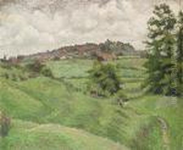 Rye From Cadborough, Grey Morning Oil Painting by Lucien Pissarro